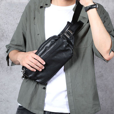 Men's Small Backpack Single Shoulder Cross-body Head Layer Cowhide Fanny Pack